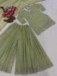 DESIGNER CRUNCHY SILK SEQUENCE EMBROIDERY WORK TOP PALAZZO WITH DUPATTA FESTIVE WEAR WHOLESALE PRICE ETHNIC GARMENT (2)