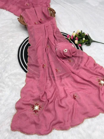 DESIGNER CRUSH SILK DOUBLE LAYER CUTDANA AND ARCO BORDER WITH BUTTA CUTDANA, MOTI AND RESHAM THREAD WORK SAREE WITH UNSTITCHED BLOUSE BABY PINK
