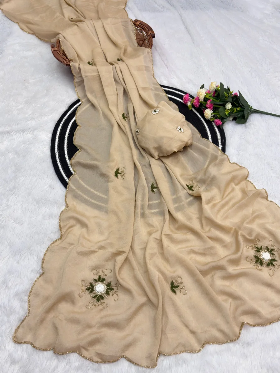 DESIGNER CRUSH SILK DOUBLE LAYER CUTDANA AND ARCO BORDER WITH BUTTA CUTDANA, MOTI AND RESHAM THREAD WORK SAREE WITH UNSTITCHED BLOUSE PARTY WEAR WHOLESALE PRICE ETHNIC GARMEN (5)