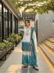 DESIGNER DUAL TONE STAR GEORGETTE EMBROIDERY SEQUENCE WORK TOP PALAZZO WITH DUPATTA FESTIVE WEAR WHOLESALE PRICE ETHNIC GARMENT (7)