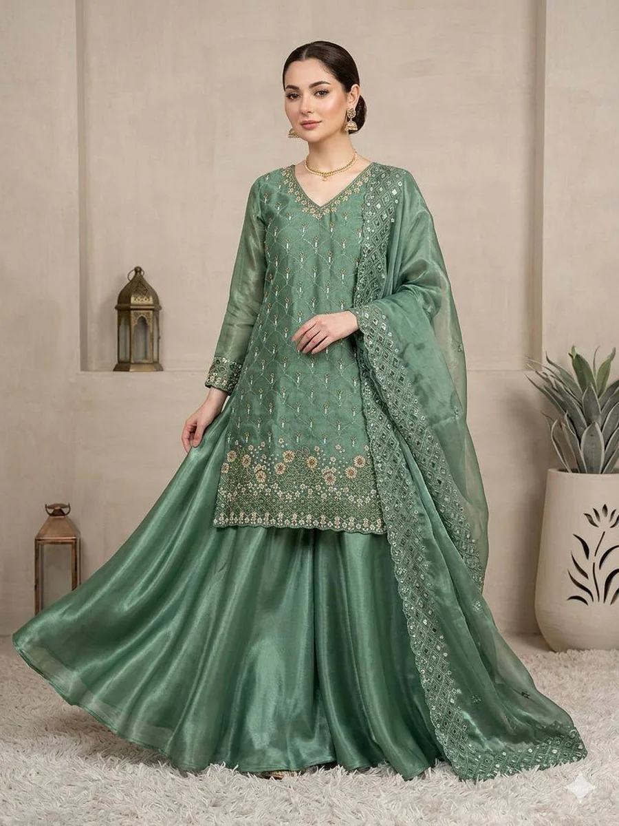 DESIGNER FENDY BEADS WITH SEQUENCE EMBROIDERY & CUT WORK TOP PALAZZO WITH DUPATTA FESTIVE WEAR WHOLESALE PRICE ETHNIC GARMENT (1)