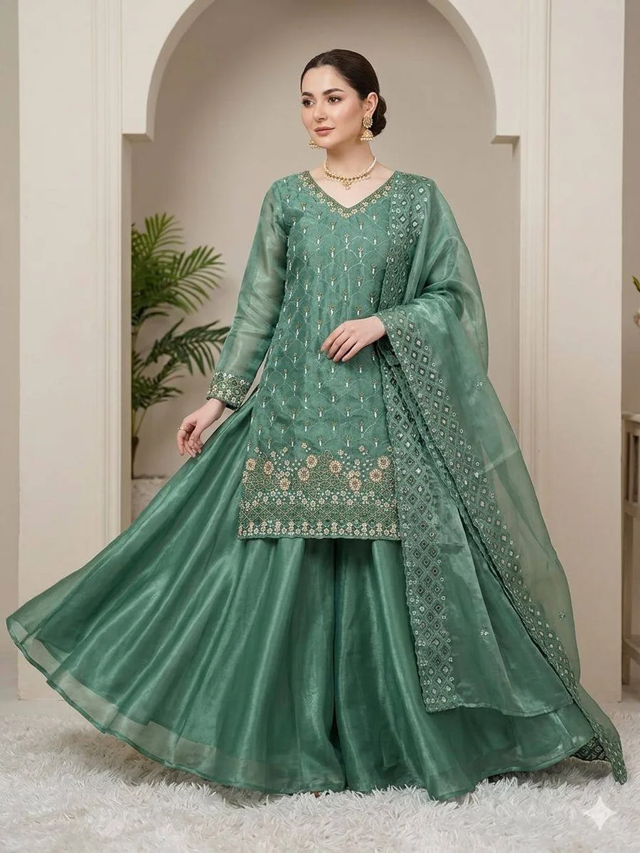 DESIGNER FENDY BEADS WITH SEQUENCE EMBROIDERY & CUT WORK TOP PALAZZO WITH DUPATTA FESTIVE WEAR WHOLESALE PRICE ETHNIC GARMENT (3)
