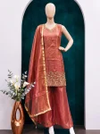 DESIGNER FENDY SATIN SILK MULTI THREAD EMBROIDERY SEQUENCE WORK TOP PALAZZO WITH DUPATTA FESTIVE WEAR WHOLESALE PRICE ETHNIC GARMENT (2)