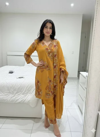 DESIGNER FENDY SEQUENCE EMBROIDERY WORK TOP PALAZZO WITH DUPATTA YELLOW