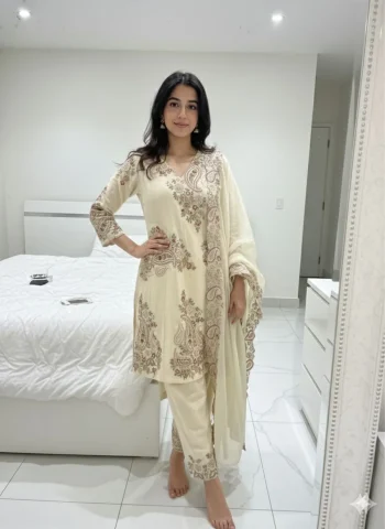 DESIGNER FENDY SEQUENCE EMBROIDERY WORK TOP PALAZZO WITH DUPATTA OFF WHITE