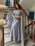DESIGNER FENDY SILK BEADS HAND WORK WITH EMBROIDERY WORK GOWN PALAZZO WITH DUPATTA LAVENDER