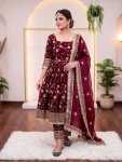 DESIGNER FENDY SILK EMBROIDERY 3 MM AND 5 MM SEQUENCE WORK TOP BOTTOM WITH DUPATTA FESTIVE WEAR WHOLESALE PRICE ETHNIC GARMENT (1)