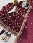 DESIGNER FENDY SILK EMBROIDERY 3 MM AND 5 MM SEQUENCE WORK TOP BOTTOM WITH DUPATTA FESTIVE WEAR WHOLESALE PRICE ETHNIC GARMENT (1)