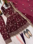 DESIGNER FENDY SILK EMBROIDERY 3 MM AND 5 MM SEQUENCE WORK TOP BOTTOM WITH DUPATTA FESTIVE WEAR WHOLESALE PRICE ETHNIC GARMENT (1)