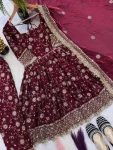 DESIGNER FENDY SILK EMBROIDERY 3 MM AND 5 MM SEQUENCE WORK TOP BOTTOM WITH DUPATTA FESTIVE WEAR WHOLESALE PRICE ETHNIC GARMENT (1)
