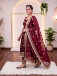 DESIGNER FENDY SILK EMBROIDERY 3 MM AND 5 MM SEQUENCE WORK TOP BOTTOM WITH DUPATTA FESTIVE WEAR WHOLESALE PRICE ETHNIC GARMENT (1)