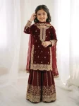 DESIGNER FENDY SILK EMBROIDERY CODING AND SEQUENCE WORK KID’S TOP PALAZZO WITH DUPATTA FESTIVE WEAR WHOLESALE PRICE ETHNIC GARMENT (4)