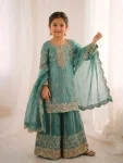 DESIGNER FENDY SILK EMBROIDERY CODING AND SEQUENCE WORK KID’S TOP PALAZZO WITH DUPATTA FESTIVE WEAR WHOLESALE PRICE ETHNIC GARMENT (20)