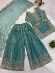 DESIGNER FENDY SILK EMBROIDERY CODING AND SEQUENCE WORK KID’S TOP PALAZZO WITH DUPATTA FESTIVE WEAR WHOLESALE PRICE ETHNIC GARMENT (20)