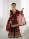 DESIGNER FENDY SILK EMBROIDERY CODING AND SEQUENCE WORK KID’S TOP PALAZZO WITH DUPATTA FESTIVE WEAR WHOLESALE PRICE ETHNIC GARMENT (4)