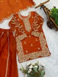 DESIGNER FENDY SILK EMBROIDERY CODING AND SEQUENCE WORK MOTHER DAUGHTER SET WEDDING WEAR WHOLESALE PRICE ETHNIC GARMENT (1)