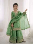DESIGNER FENDY SILK EMBROIDERY CODING AND SEQUENCE WORK MOTHER DAUGHTER SET WEDDING WEAR WHOLESALE PRICE ETHNIC GARMENT (4)