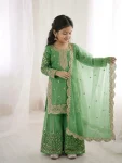 DESIGNER FENDY SILK EMBROIDERY CODING AND SEQUENCE WORK MOTHER DAUGHTER SET WEDDING WEAR WHOLESALE PRICE ETHNIC GARMENT (4)
