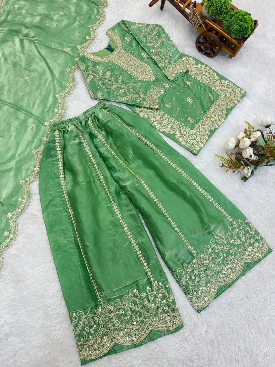 DESIGNER FENDY SILK EMBROIDERY CODING AND SEQUENCE WORK KID'S TOP PALAZZO WITH DUPATTA FESTIVE WEAR WHOLESALE PRICE ETHNIC GARMENT FESTIVE WEAR WHOLESALE PRICE ETHNIC GARMENT (15)