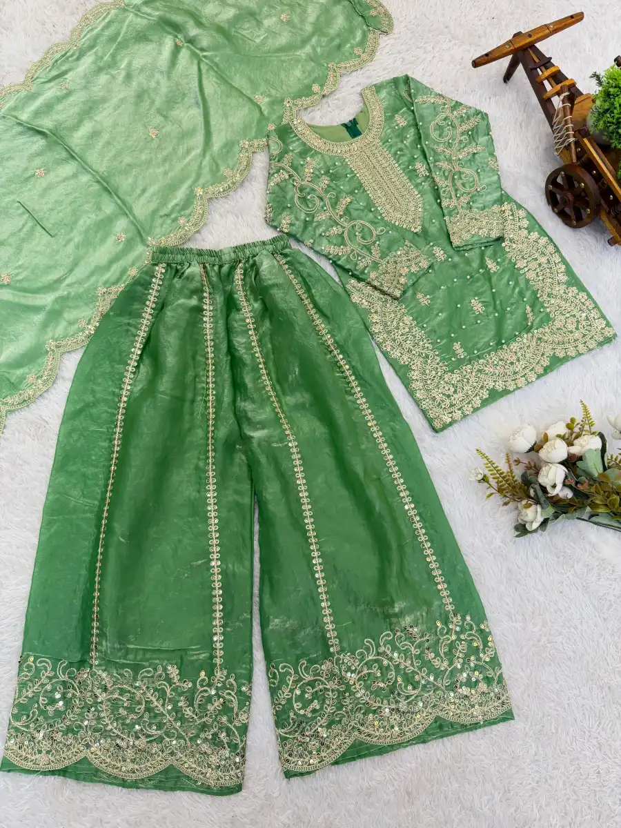 DESIGNER FENDY SILK EMBROIDERY CODING AND SEQUENCE WORK KID'S TOP PALAZZO WITH DUPATTA FESTIVE WEAR WHOLESALE PRICE ETHNIC GARMENT FESTIVE WEAR WHOLESALE PRICE ETHNIC GARMENT (16)