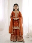 DESIGNER FENDY SILK EMBROIDERY CODING AND SEQUENCE WORK MOTHER DAUGHTER SET WEDDING WEAR WHOLESALE PRICE ETHNIC GARMENT (1)