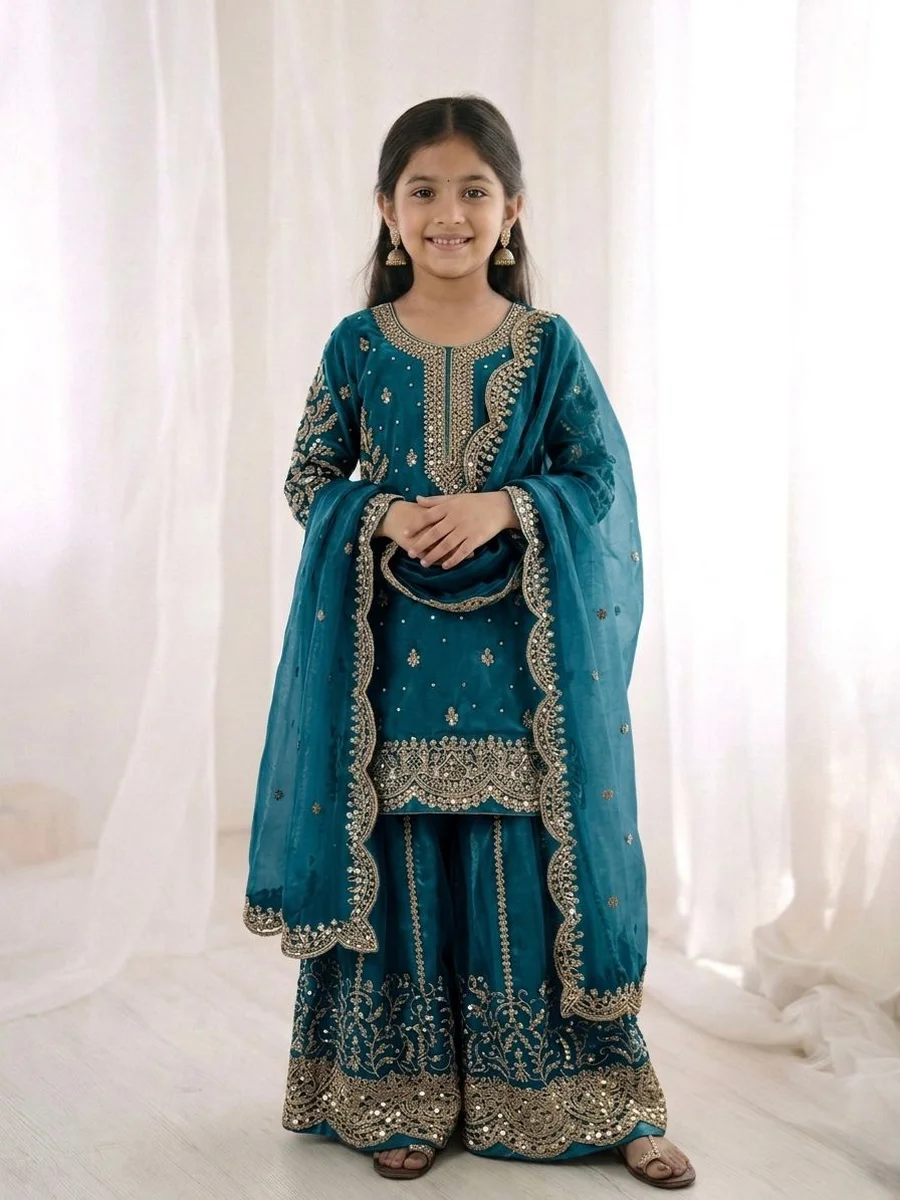DESIGNER FENDY SILK EMBROIDERY CODING AND SEQUENCE WORK KID'S TOP PALAZZO WITH DUPATTA FESTIVE WEAR WHOLESALE PRICE ETHNIC GARMENT FESTIVE WEAR WHOLESALE PRICE ETHNIC GARMENT (21)