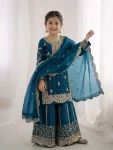 DESIGNER FENDY SILK EMBROIDERY CODING AND SEQUENCE WORK MOTHER DAUGHTER SET WEDDING WEAR WHOLESALE PRICE ETHNIC GARMENT (3)