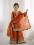 DESIGNER FENDY SILK EMBROIDERY CODING AND SEQUENCE WORK MOTHER DAUGHTER SET WEDDING WEAR WHOLESALE PRICE ETHNIC GARMENT (1)