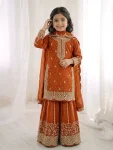 DESIGNER FENDY SILK EMBROIDERY CODING AND SEQUENCE WORK MOTHER DAUGHTER SET WEDDING WEAR WHOLESALE PRICE ETHNIC GARMENT (1)