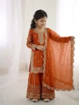 DESIGNER FENDY SILK EMBROIDERY CODING AND SEQUENCE WORK MOTHER DAUGHTER SET WEDDING WEAR WHOLESALE PRICE ETHNIC GARMENT (1)