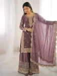 DESIGNER FENDY SILK EMBROIDERY CODING AND SEQUENCE WORK TOP PALAZZO WITH DUPATTA ONION