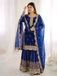 DESIGNER FENDY SILK EMBROIDERY CODING AND SEQUENCE WORK TOP PALAZZO WITH DUPATTA FESTIVE WEAR WHOLESALE PRICE ETHNIC GARMENT (35)