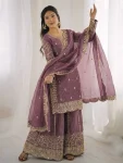 DESIGNER FENDY SILK EMBROIDERY CODING AND SEQUENCE WORK TOP PALAZZO WITH DUPATTA FESTIVE WEAR WHOLESALE PRICE ETHNIC GARMENT (32)