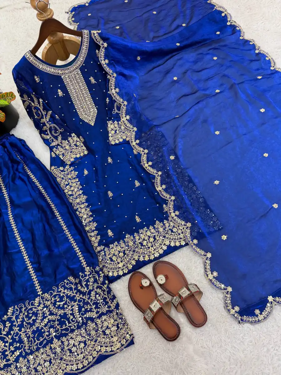 DESIGNER FENDY SILK EMBROIDERY CODING AND SEQUENCE WORK TOP PALAZZO WITH DUPATTA FESTIVE WEAR WHOLESALE PRICE ETHNIC GARMENT (37)
