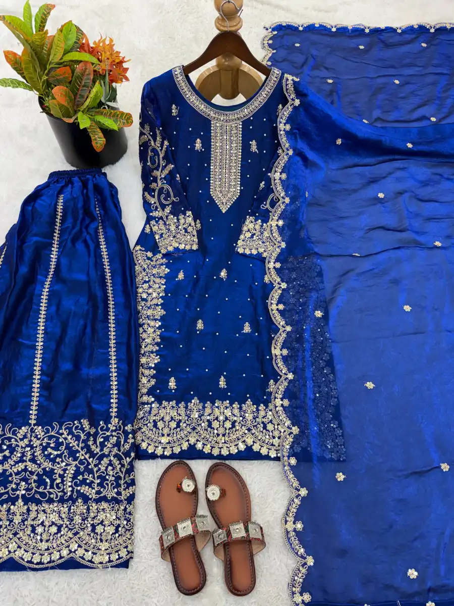 DESIGNER FENDY SILK EMBROIDERY CODING AND SEQUENCE WORK TOP PALAZZO WITH DUPATTA FESTIVE WEAR WHOLESALE PRICE ETHNIC GARMENT (38)