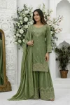DESIGNER FENDY SILK EMBROIDERY SEQUENCE WITH CODING WORK TOP PALAZZO WITH DUPATTA PISTA