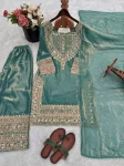 DESIGNER FENDY SILK EMBROIDERY SEQUENCE WITH LACE BORDER WORK TOP PALAZZO WITH DUPATTA FESTIVE WEAR WHOLESALE PRICE ETHNIC GARMENT (3)