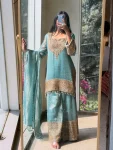 DESIGNER FENDY SILK EMBROIDERY SEQUENCE WITH LACE BORDER WORK TOP PALAZZO WITH DUPATTA FESTIVE WEAR WHOLESALE PRICE ETHNIC GARMENT (3)