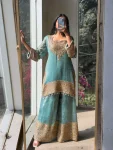 DESIGNER FENDY SILK EMBROIDERY SEQUENCE WITH LACE BORDER WORK TOP PALAZZO WITH DUPATTA FESTIVE WEAR WHOLESALE PRICE ETHNIC GARMENT (3)