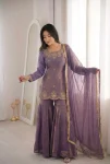DESIGNER FENDY SILK EMBROIDERY SEQUENCE WITH ZARKAN DIAMOND WORK TOP SHARARA WITH DUPATTA FESTIVE WEAR WHOLESALE PRICE ETHNIC GARMENT (3)