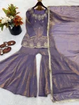 DESIGNER FENDY SILK EMBROIDERY SEQUENCE WITH ZARKAN DIAMOND WORK TOP SHARARA WITH DUPATTA FESTIVE WEAR WHOLESALE PRICE ETHNIC GARMENT (3)