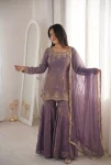 DESIGNER FENDY SILK EMBROIDERY SEQUENCE WITH ZARKAN DIAMOND WORK TOP SHARARA WITH DUPATTA FESTIVE WEAR WHOLESALE PRICE ETHNIC GARMENT (3)