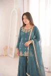 DESIGNER FENDY SILK EMBROIDERY SEQUENCE WITH ZARKAN DIAMOND WORK TOP SHARARA WITH DUPATTA FESTIVE WEAR WHOLESALE PRICE ETHNIC GARMENT (2)