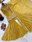 DESIGNER FENDY SILK EMBROIDERY SEQUENCE WITH ZARKAN DIAMOND WORK TOP SHARARA WITH DUPATTA WEDDING WEAR WHOLESALE PRICE ETHNIC GARMENT (2)