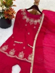 DESIGNER FENDY SILK EMBROIDERY SEQUENCE WITH ZARKAN DIAMOND WORK TOP SHARARA WITH DUPATTA WEDDING WEAR WHOLESALE PRICE ETHNIC GARMENT (3)