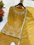 DESIGNER FENDY SILK EMBROIDERY SEQUENCE WITH ZARKAN DIAMOND WORK TOP SHARARA WITH DUPATTA WEDDING WEAR WHOLESALE PRICE ETHNIC GARMENT (2)