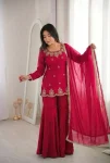 DESIGNER FENDY SILK EMBROIDERY SEQUENCE WITH ZARKAN DIAMOND WORK TOP SHARARA WITH DUPATTA WEDDING WEAR WHOLESALE PRICE ETHNIC GARMENT (3)