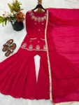 DESIGNER FENDY SILK EMBROIDERY SEQUENCE WITH ZARKAN DIAMOND WORK TOP SHARARA WITH DUPATTA WEDDING WEAR WHOLESALE PRICE ETHNIC GARMENT (3)