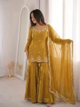 DESIGNER FENDY SILK EMBROIDERY SEQUENCE WITH ZARKAN DIAMOND WORK TOP SHARARA WITH DUPATTA WEDDING WEAR WHOLESALE PRICE ETHNIC GARMENT (2)