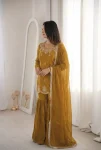 DESIGNER FENDY SILK EMBROIDERY SEQUENCE WITH ZARKAN DIAMOND WORK TOP SHARARA WITH DUPATTA WEDDING WEAR WHOLESALE PRICE ETHNIC GARMENT (2)